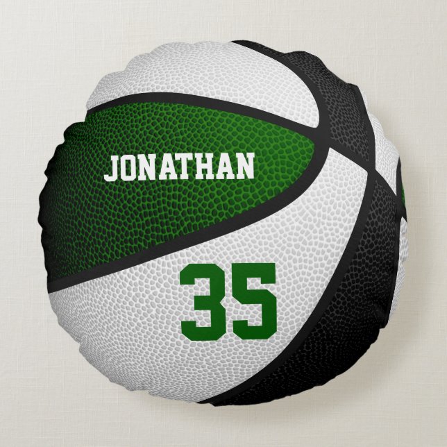Boys girls green black team colours basketball roo round pillow (Front)
