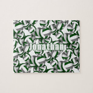 boys girls green grey volleyball team colours jigsaw puzzle