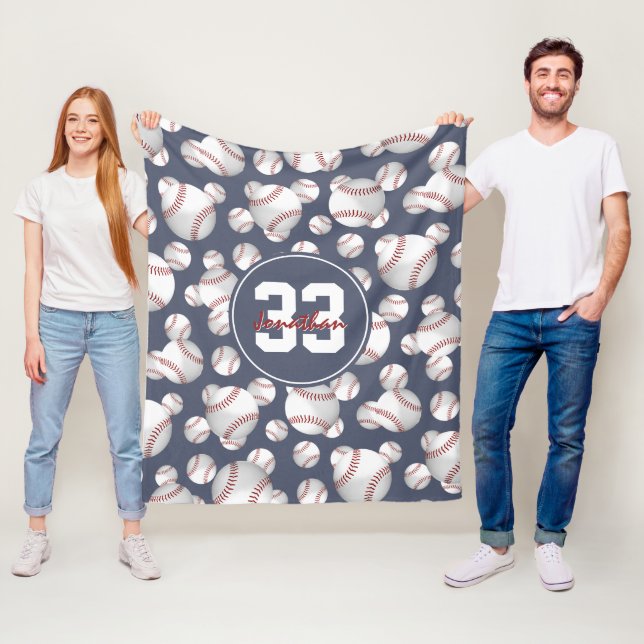 boys girls personalized baseball softball pattern fleece blanket (In Situ)