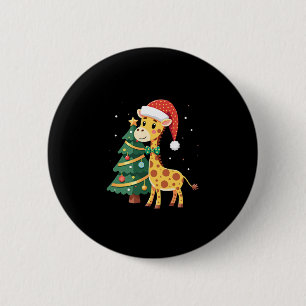 Boys Girls Santa Claus Riding Giraffe Sleigh Ugly  2 Inch Round Button
