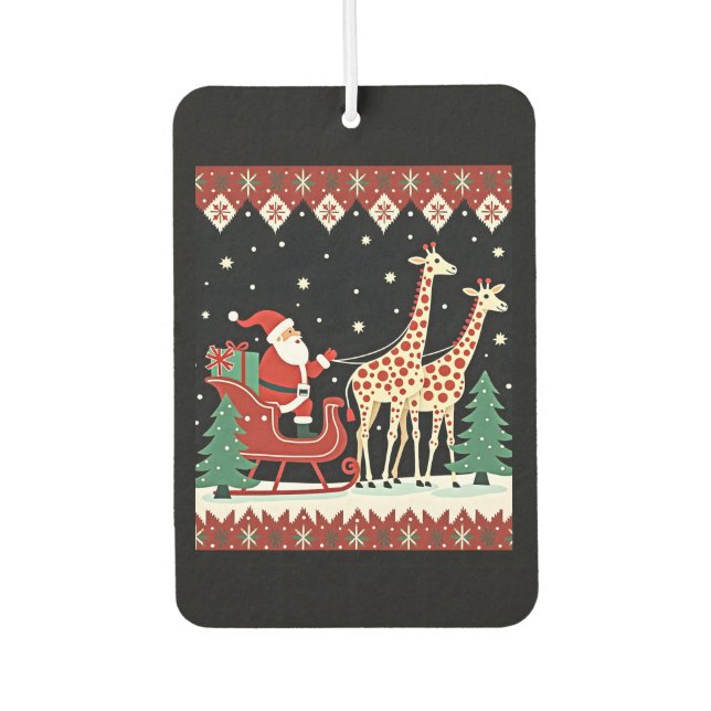 Boys Girls Santa Claus Riding Giraffe Sleigh Ugly  Air Freshener (Front)