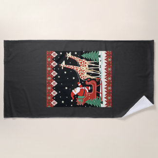 Boys Girls Santa Claus Riding Giraffe Sleigh Ugly  Beach Towel
