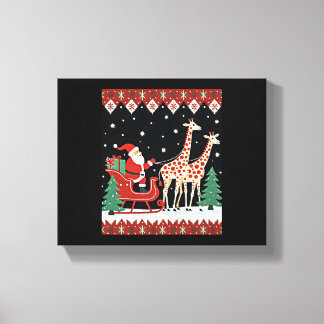 Boys Girls Santa Claus Riding Giraffe Sleigh Ugly  Canvas Print