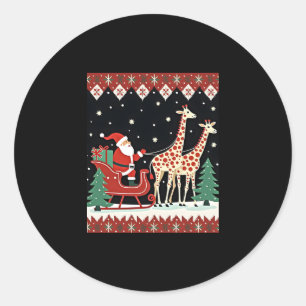 Boys Girls Santa Claus Riding Giraffe Sleigh Ugly Classic Round Sticker