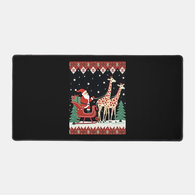 Boys Girls Santa Claus Riding Giraffe Sleigh Ugly  Desk Mat (Front)