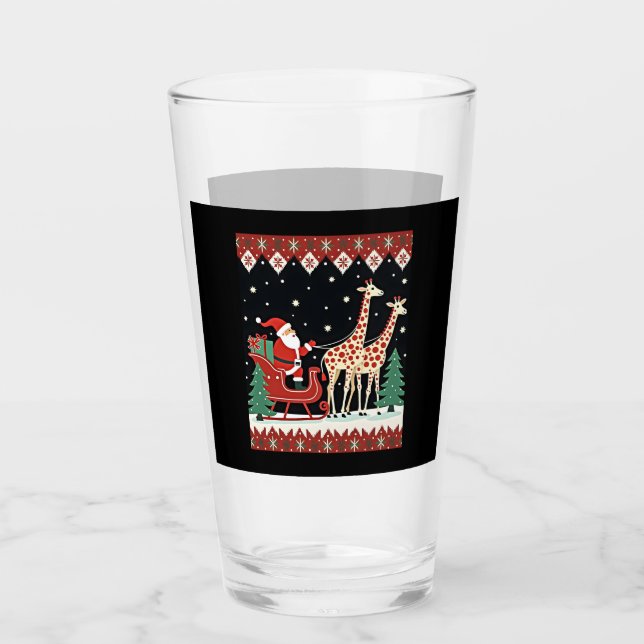 Boys Girls Santa Claus Riding Giraffe Sleigh Ugly  Glass (Front)