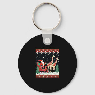 Boys Girls Santa Claus Riding Giraffe Sleigh Ugly  Keychain