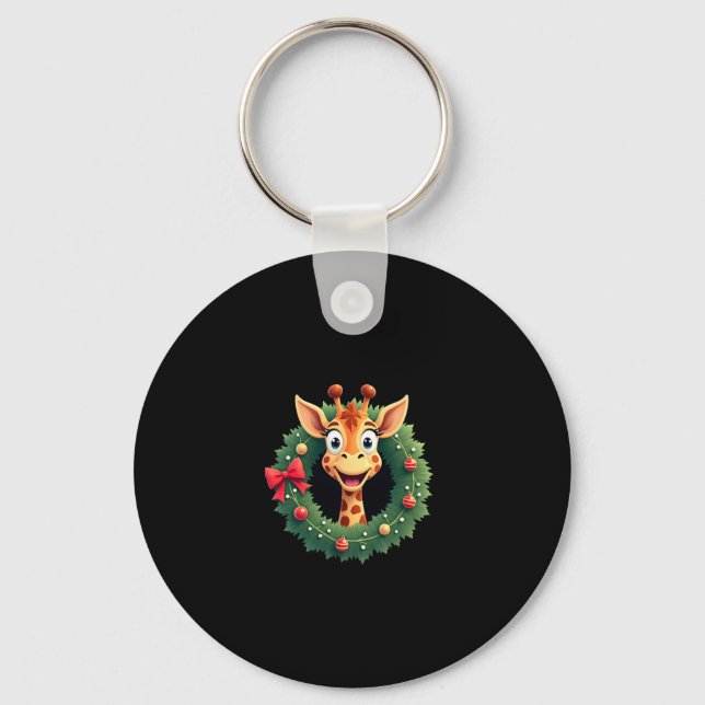 Boys Girls Santa Claus Riding Giraffe Sleigh Ugly  Keychain (Front)