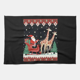 Boys Girls Santa Claus Riding Giraffe Sleigh Ugly  Kitchen Towel