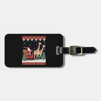 Boys Girls Santa Claus Riding Giraffe Sleigh Ugly  Luggage Tag