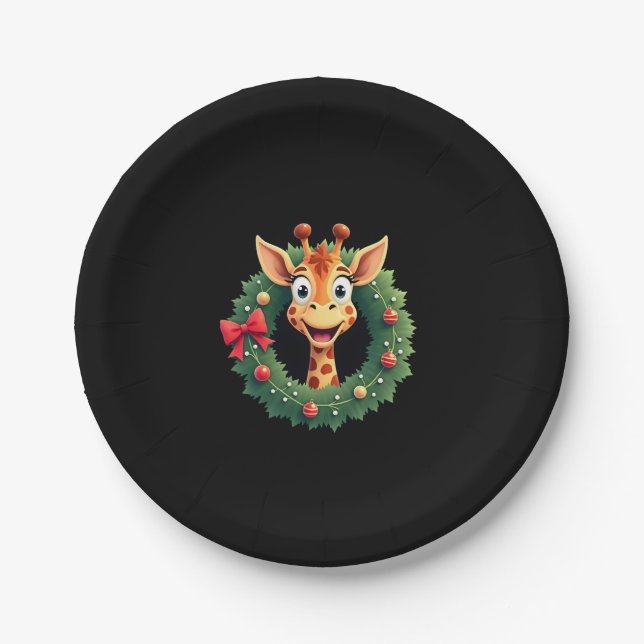 Boys Girls Santa Claus Riding Giraffe Sleigh Ugly  Paper Plate (Front)