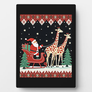 Boys Girls Santa Claus Riding Giraffe Sleigh Ugly Plaque