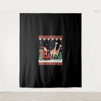 Boys Girls Santa Claus Riding Giraffe Sleigh Ugly  Tapestry