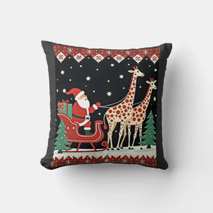 Boys Girls Santa Claus Riding Giraffe Sleigh Ugly Throw Pillow