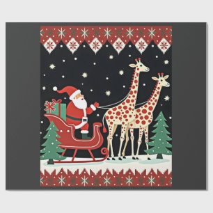 Boys Girls Santa Claus Riding Giraffe Sleigh Ugly  Wrapping Paper