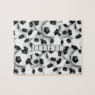 boys girls soccer balls pattern personalized jigsaw puzzle