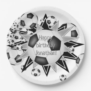 Boys girls soccer balls stars birthday  paper plate