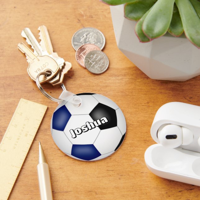 boys girls soccer blue black team colours keychain (Desk)
