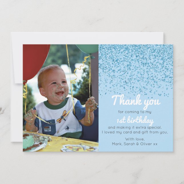 Boys glitter birthday thank you card (Front)