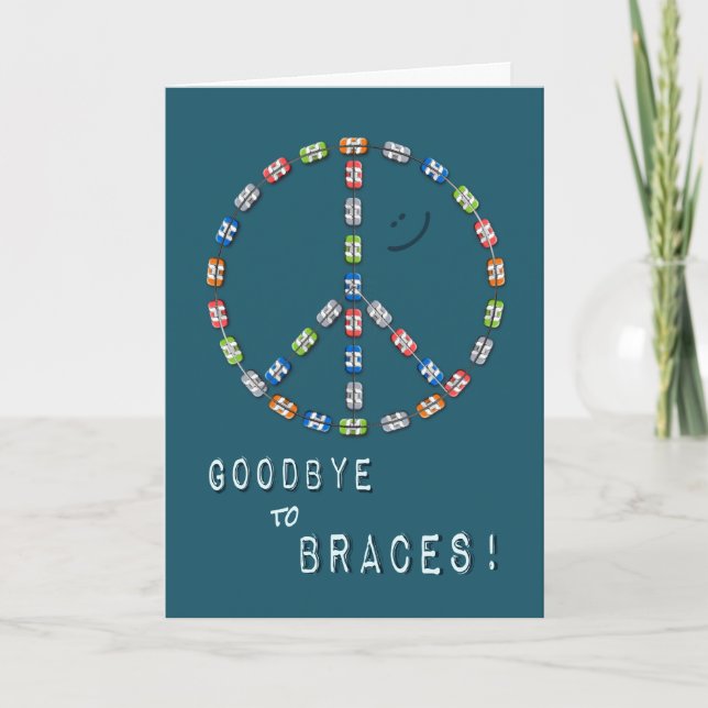 Boys Goodbye to Braces Congratulations Peace Sign Card (Front)