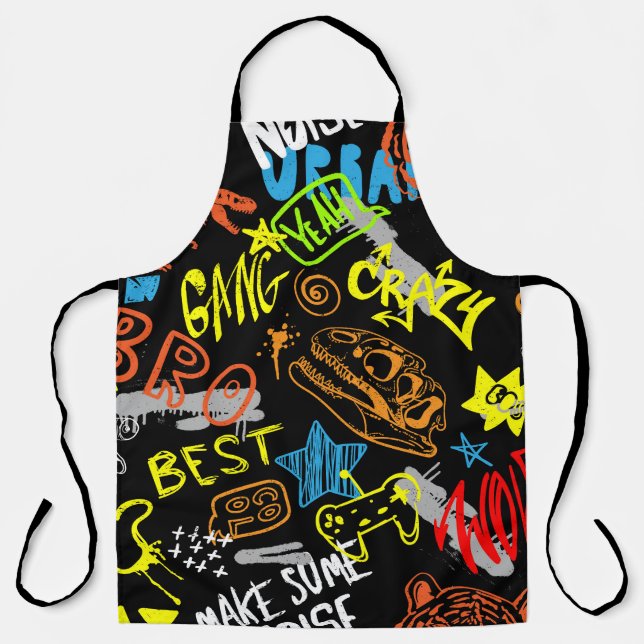 Boys' Graffiti: Hand Drawn Coolness Apron (Front)