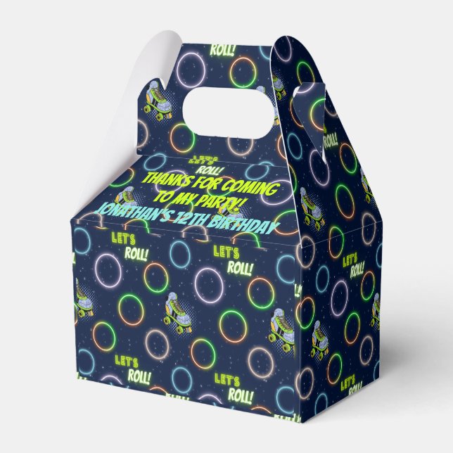 Boys Green Blue Neon Lights Roller Skating Party Favor Box (Back Side)
