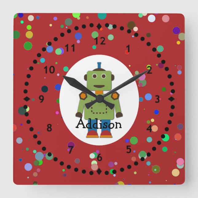 Boy's Green Robot Wall Clock (Front)