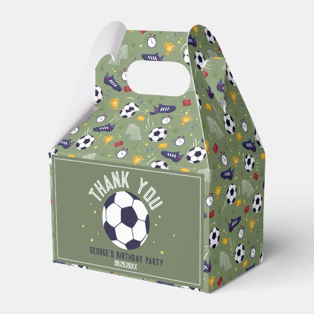 Boys Green Soccer Sports Kids Birthday  Favor Box (Front Side)