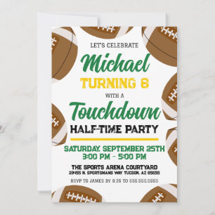 Boys Green Yellow Football Team Birthday Party Invitation