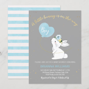 Boys Grey Blue Bunny Baby Shower invitation