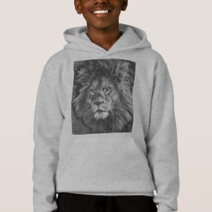 Boys Grey Hoodies Animal Lion Face Front Print