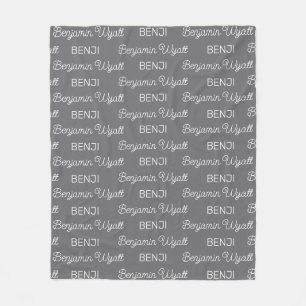 Boys Grey Personalized Script Name Fleece Blanket