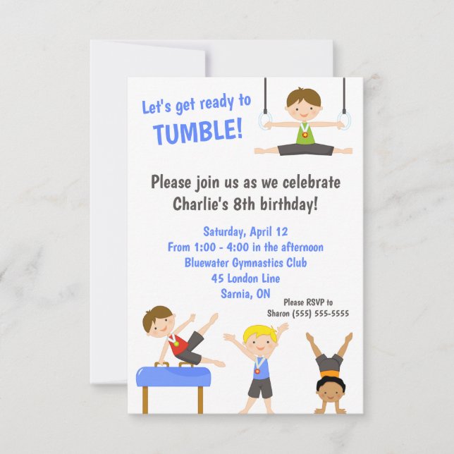 Boys' Gymnastics Birthday Party Invitation (Front)