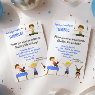 Boys' Gymnastics Birthday Party Invitation