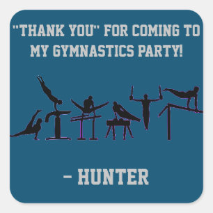 BOYS GYMNASTICS BIRTHDAY PARTY PERSONALIZED SQUARE STICKER