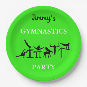 Boys Gymnastics Birthday Party Plates w/ His Name