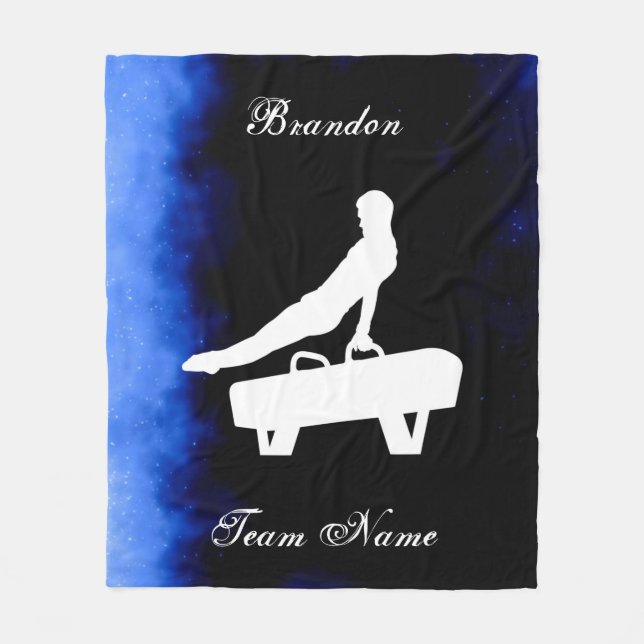 Boys Gymnastics Black, Blue, White w/ Team Name  Fleece Blanket (Front)