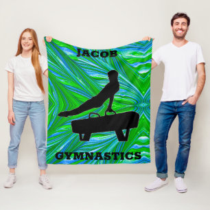 Boys Gymnastics Green Blue Pommel Horse Fleece Blanket