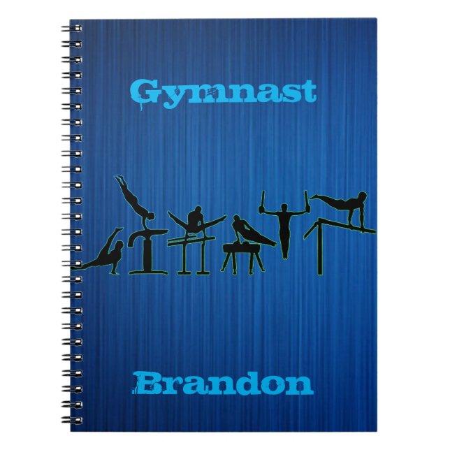 Boys Gymnastics Personalized Blue Spiral Notebook (Front)