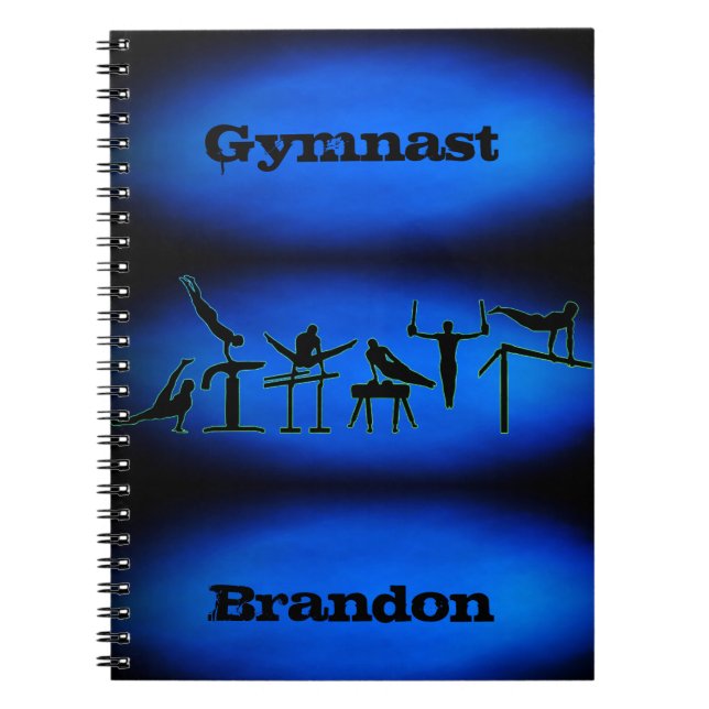 Boys Gymnastics Personalized Blue Spiral Notebook (Front)