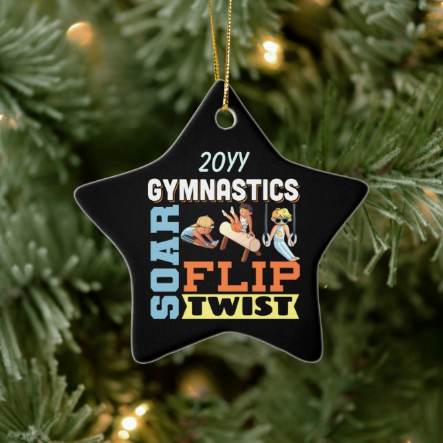 Boys Gymnastics Quote - Soar Flip Twist  Ceramic Ornament (Tree)