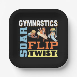 Boys Gymnastics Quote - Soar Flip Twist  Paper Plate