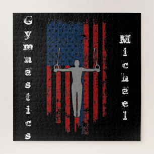 Boys Gymnastics Rings Distressed American Flag    Jigsaw Puzzle