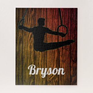 Boys Gymnastics Rings Wood Theme Puzzle with Name!