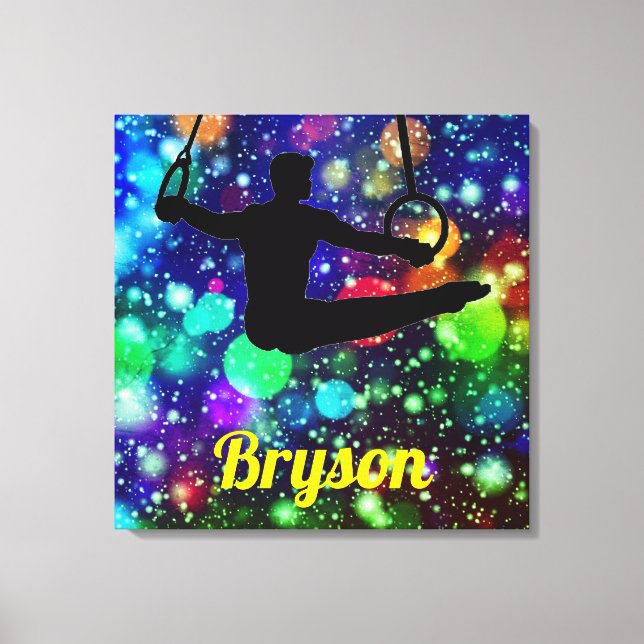 Boys Gymnastics Still Rings Canvas Art w/ His Name (Front)