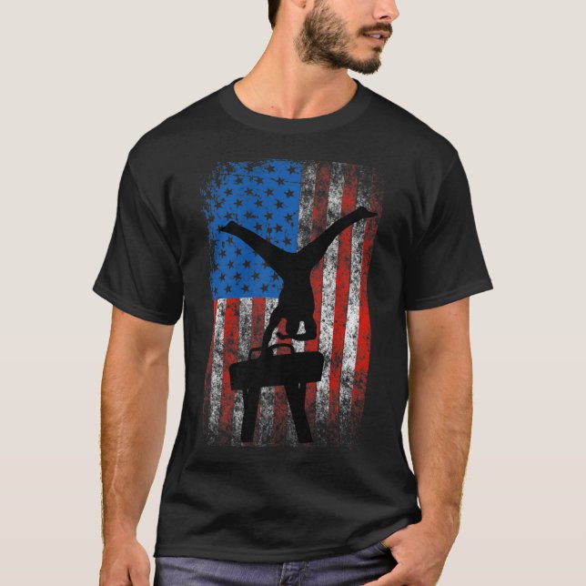 Boys Gymnastics T-Shirt Patriotic US Flag Pommel H (Front)