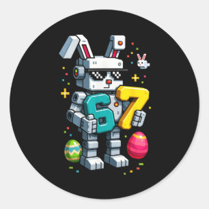 Boys happy easter day bunny egg 6 7 meme kids mens classic round sticker
