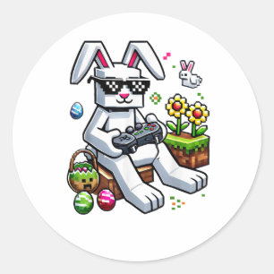 Boys Happy Easter Day Bunny Egg Video Game Classic Round Sticker