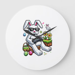 Boys Happy Easter Day Bunny Egg Video Game Kids Me Large Clock