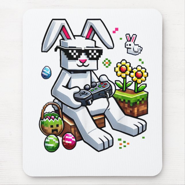 Boys Happy Easter Day Bunny Egg Video Game Mouse Pad (Front)